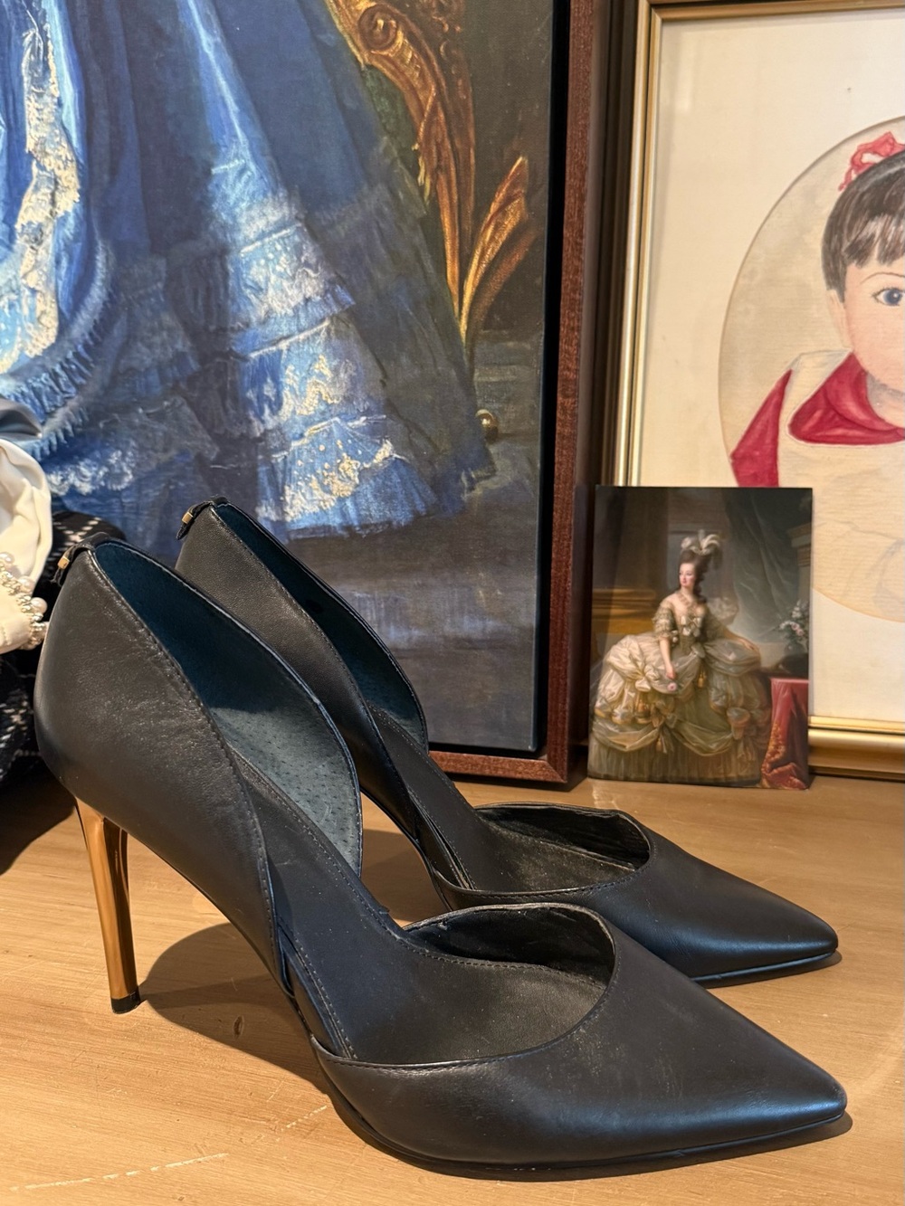 Calvin Klein Black and Gold D'Orsay Pointed-Toe Pumps